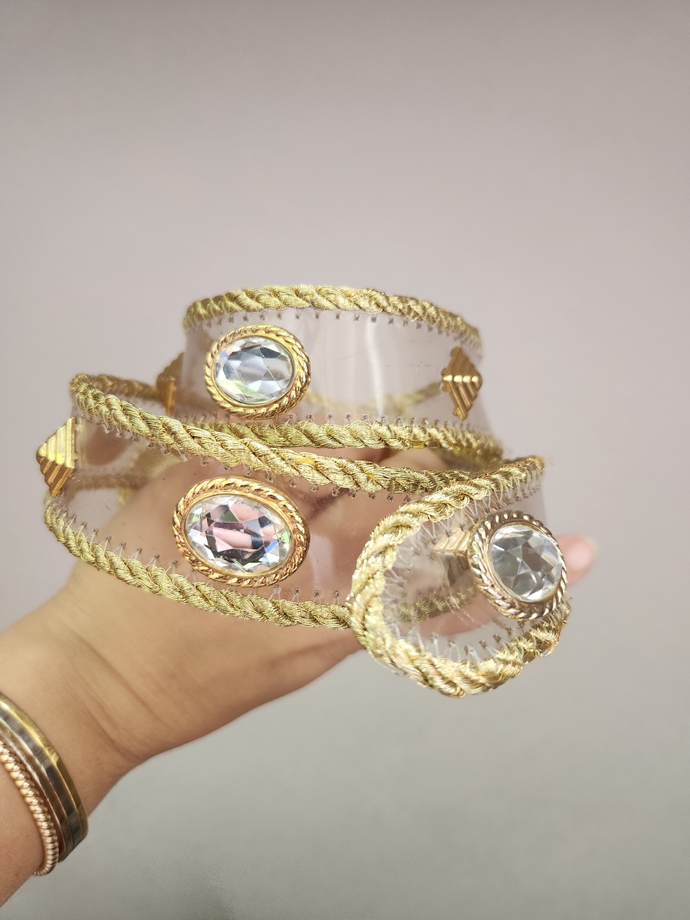 Clear Jelly Belt with Gold Trim and Crystal Accents